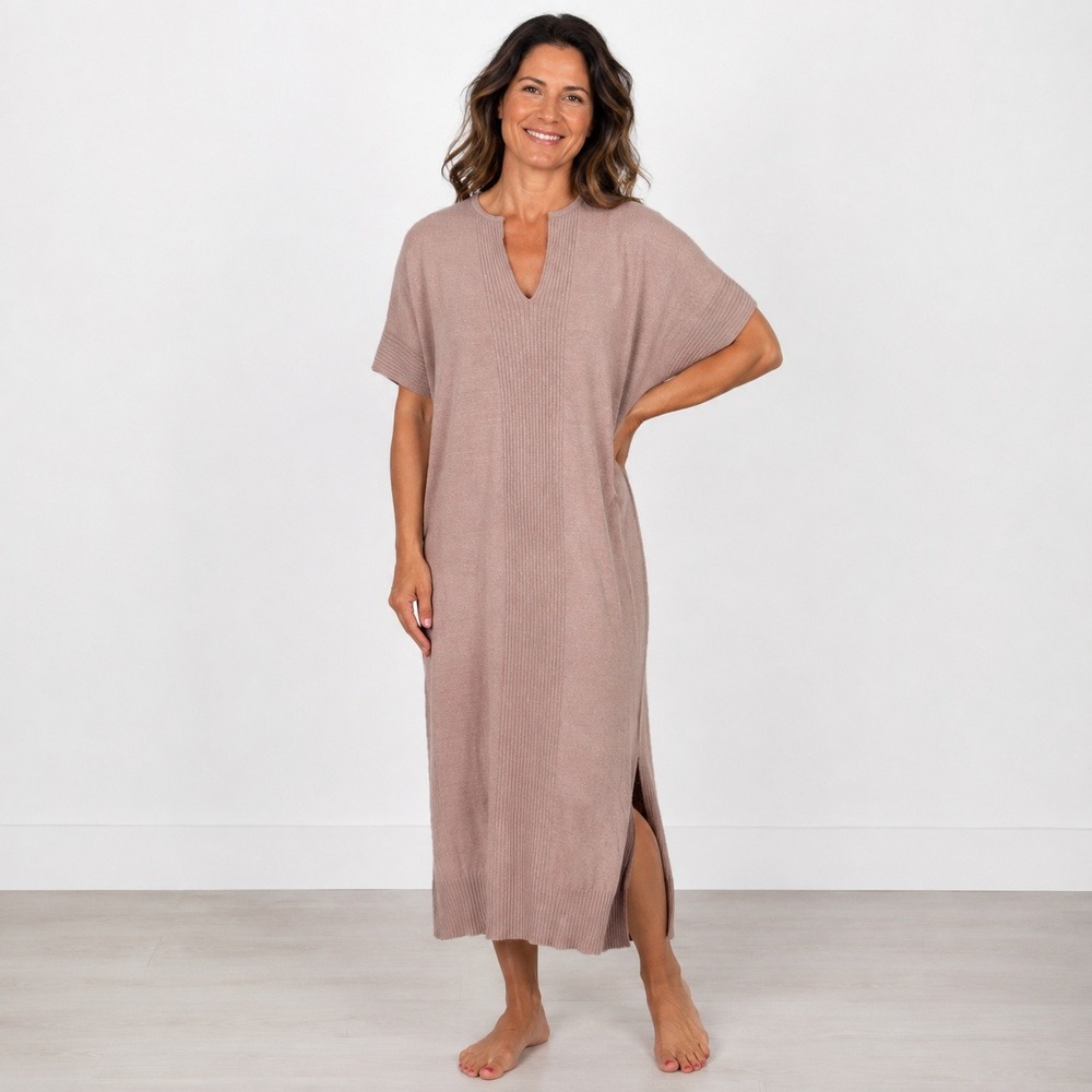 Barefoot Dreams CozyChic Ultra Lite Caftan Dress Mauve One Size B921